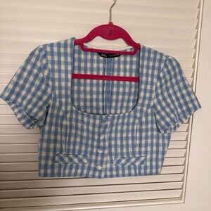 Zara gingham cropped button top